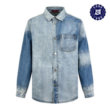 25广州金宝古家水洗压纹牛仔衬衫夹克外套宽松男女复古工装衬衣秋