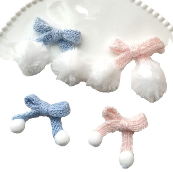 Knitted wool with fur ball bow DIY accessories cute headwear mobile phone shell clothes accessories handmade materials batch