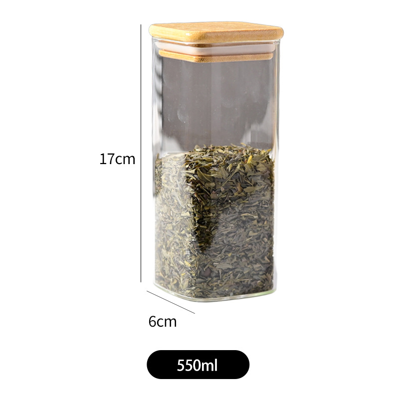 vidrio bambú cubierta sellado tanque de almacenamiento de condimentos de granos gruesos frutas secas té granos de café tanque de almacenamiento sellado a prueba de humedad