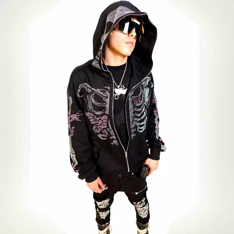 Skull Zip Hoodie Men's Women Gothic Y2K Jacket Hot Piece Rock Punk Dark Sweatshirt