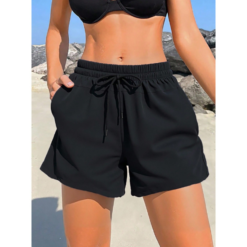 2026 Solid Color Beach Bikini Swim Trunks Short Style Amazon New Sun-Protective Flat-Angle Surfing Swimwear for Women