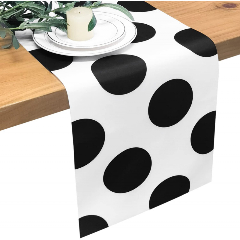 Bandera de mesa de rayas geométricas de lino de Amazon moderna y simple mantel a cuadros en blanco y negro almohadilla de mesa para el hogar image 12