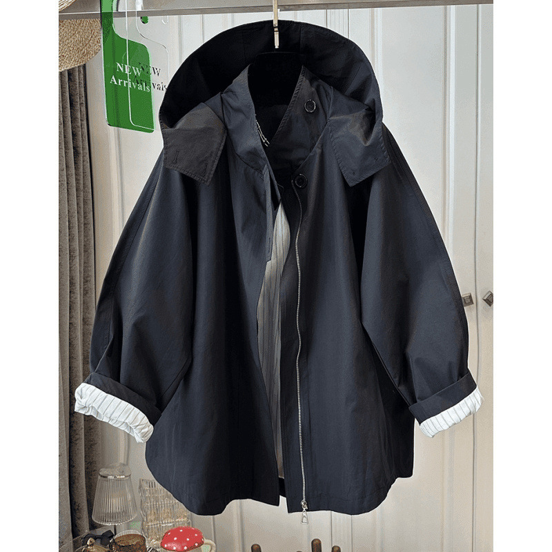 欧货设计感斗篷式连帽冲锋衣外套女春秋款高级感复古棒球服短外套|undefined