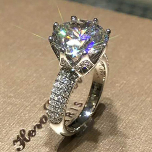 Best selling pigeon egg zircon ring in Europe and America Luxurious crown group full of diamonds eight hearts and eight arrows 5 carat large diamond ring