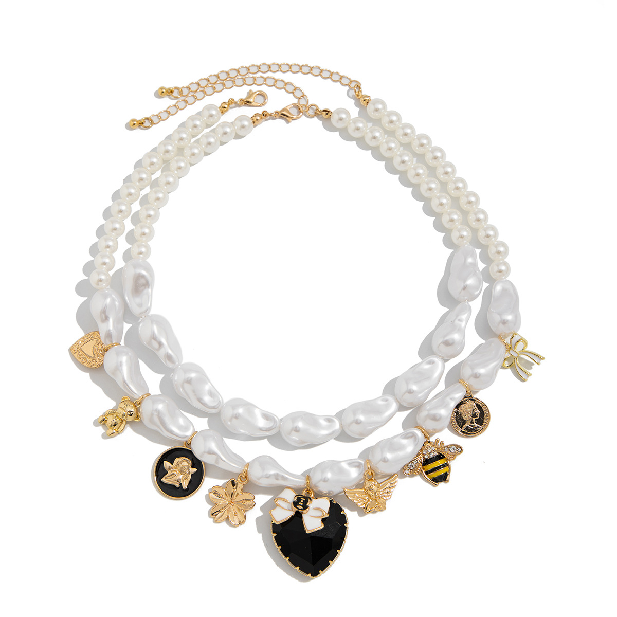 34g Weight Lobster Trigger Clasp Closure Clasp Closure Type Alloy Pendant Material Necklace Classification Pearl Chain Material Beaded Chain Chain Type 1 Piece Quantity Holiday, Daily Occasion Imitation Pearl, Alloy Material Heart Shape, Flower Pattern All Seasons Season Women's Gender Plating Design Sweet Style Women's Imitation Pearl Alloy Beaded Chain Plating Heart Shape Flower Necklace Imitation Pearl Jewelry 6