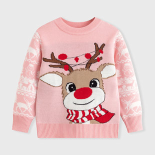 2025 Autumn and Winter New European and American Children's Cartoon Christmas Sweater Girls Cute Baby Bottoming Pullover Sweater