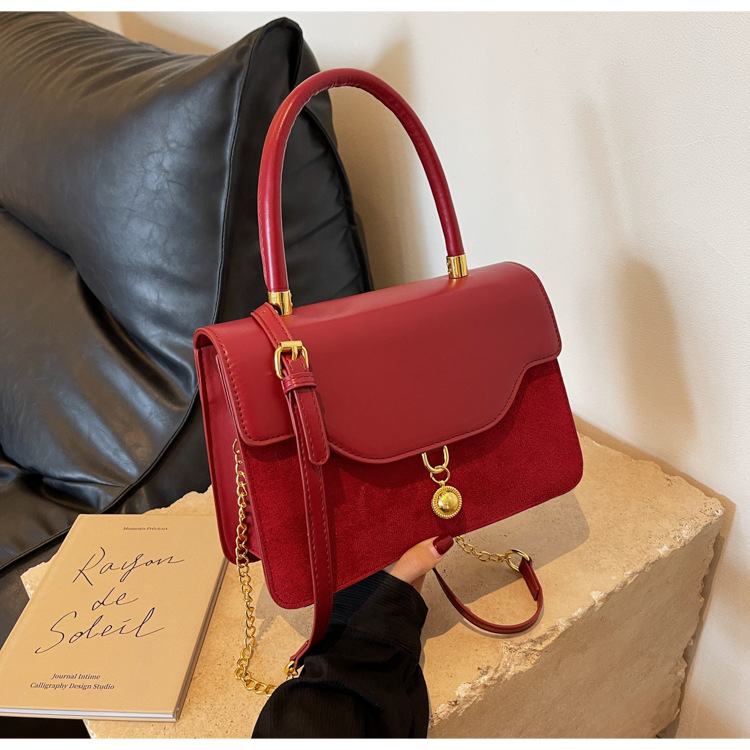 Borsa a tracolla in velluto rosso retro piccola borsa a mano sposa_voghion.com