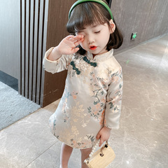 Girls' autumn cheongsam dress New Year's greetings children's little girl's Tang suit Chinese style spring and autumn Hanfu New Year's skirt