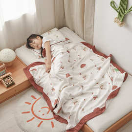 天然竹纤维A类儿童四层纱布抗菌盖毯工厂批发午睡小盖毯
