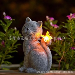 太陽エネルギーの猫の置物の屋外の防水の庭の動物の発光の置物の別荘の樹脂の庭園の置物