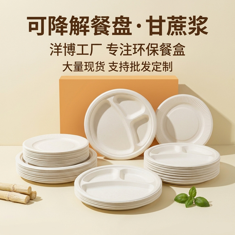 Biodegradable sugarcane paddle plate, disposable paper plate, barbecue birthday cake plate, bone dish, round plate, painting plate Biodegradable sugarcane paddle plate, disposable paper plate, barbecue birthday cake plate, bone dish, round plate, painting plate