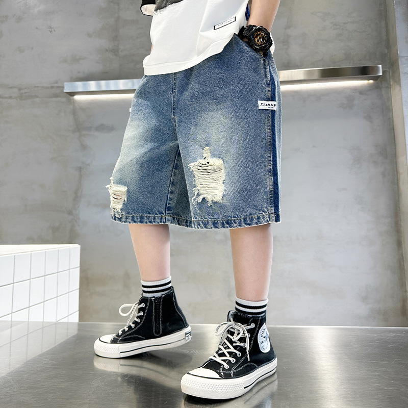 Boys' Summer Denim Shorts 2026 New Style Loose Fit for Older Boys, Summer Five-Point Pants, Thin and Trendy Boys' Summer Denim Shorts 2026 New Style Loose Fit for Older Boys, Summer Five-Point Pants, Thin and Trendy