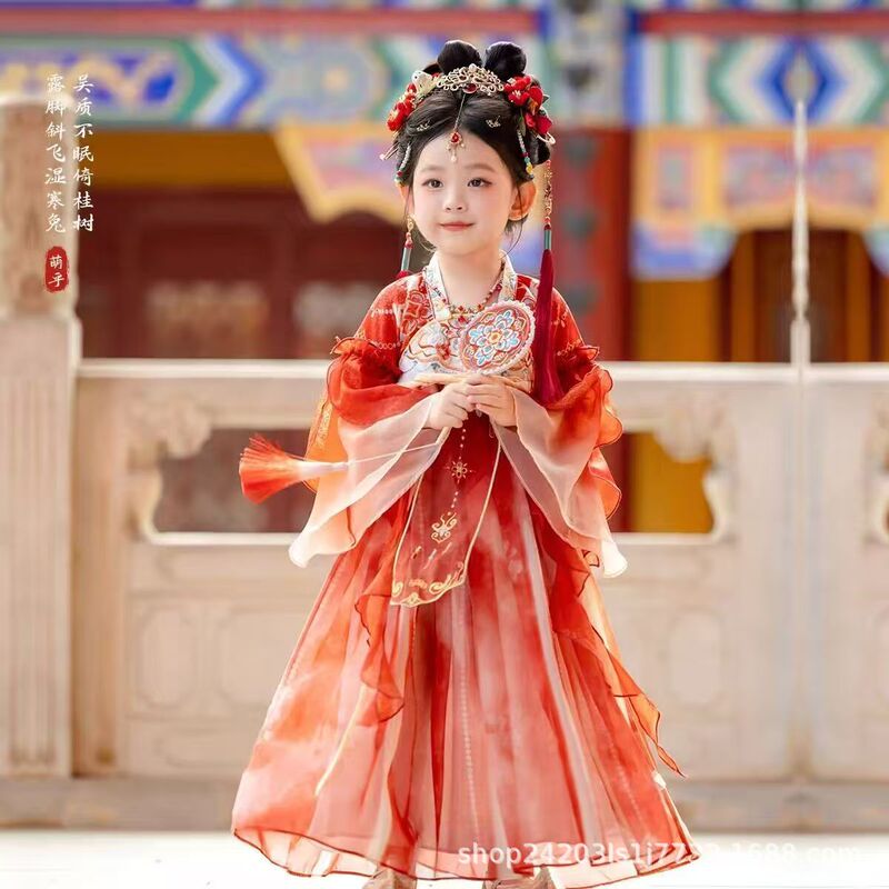 Han Dynasty Girls Spring and Summer New Kidsren's Ancient Style Super Fairy Dress Little Girl Princess Dress Ancient Costume Baby Tang Suit