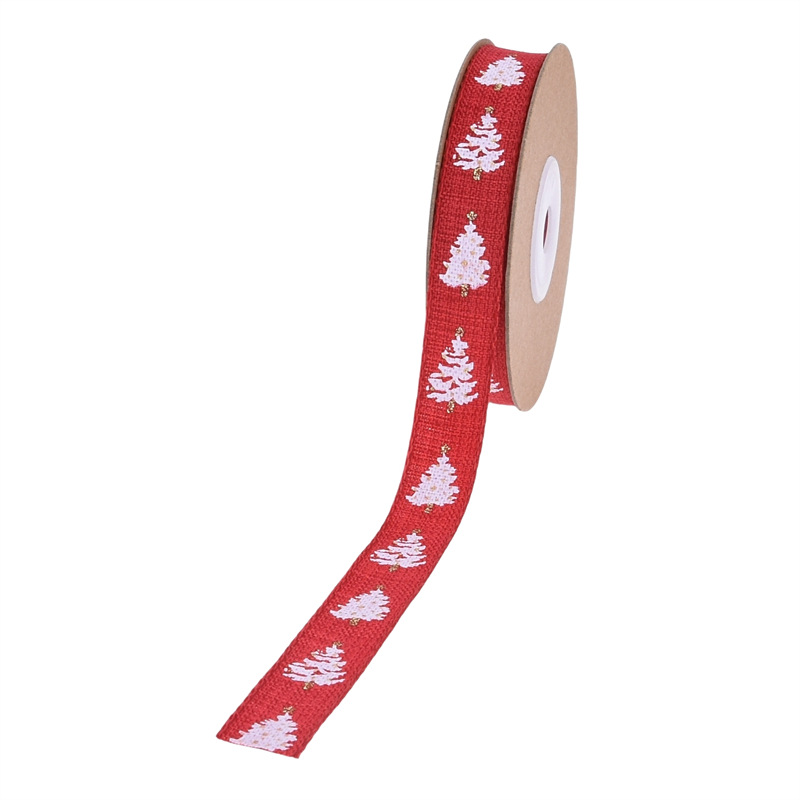 Comercio exterior Navidad imitación tela de lino polvo rociado oro fijación tela de lino rollo decoración de regalo de Navidad DIY mano impresión de cinta