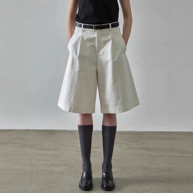 Th~Row Women's Summer New High-Waisted Slim Cycling Shorts Casual Wide-Leg Shorts Women's Knee-Length Shorts