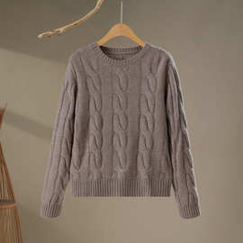 重磅三股加厚山羊绒衫女秋冬康赛妮线纯色麻花针织套头毛衣打底衫