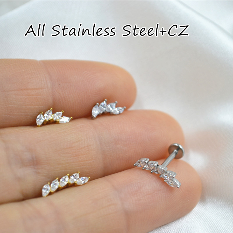 Titanium Steel Flower Diamond Horse Eye Zircon Lip Nail Lip Ring Flat Bottom Ear Nail Ear Bone Nail Stainless Steel Tattoo Puncture Jewelry