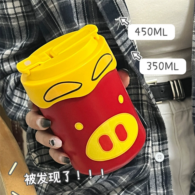 Cute cartoon handheld coffee capacious glass for students