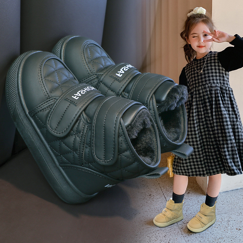 Zapatos de algodón para niñas 2025 invierno nuevo veludo botas de calentamiento para niños botas de nieve para niños botas de algodón de moda