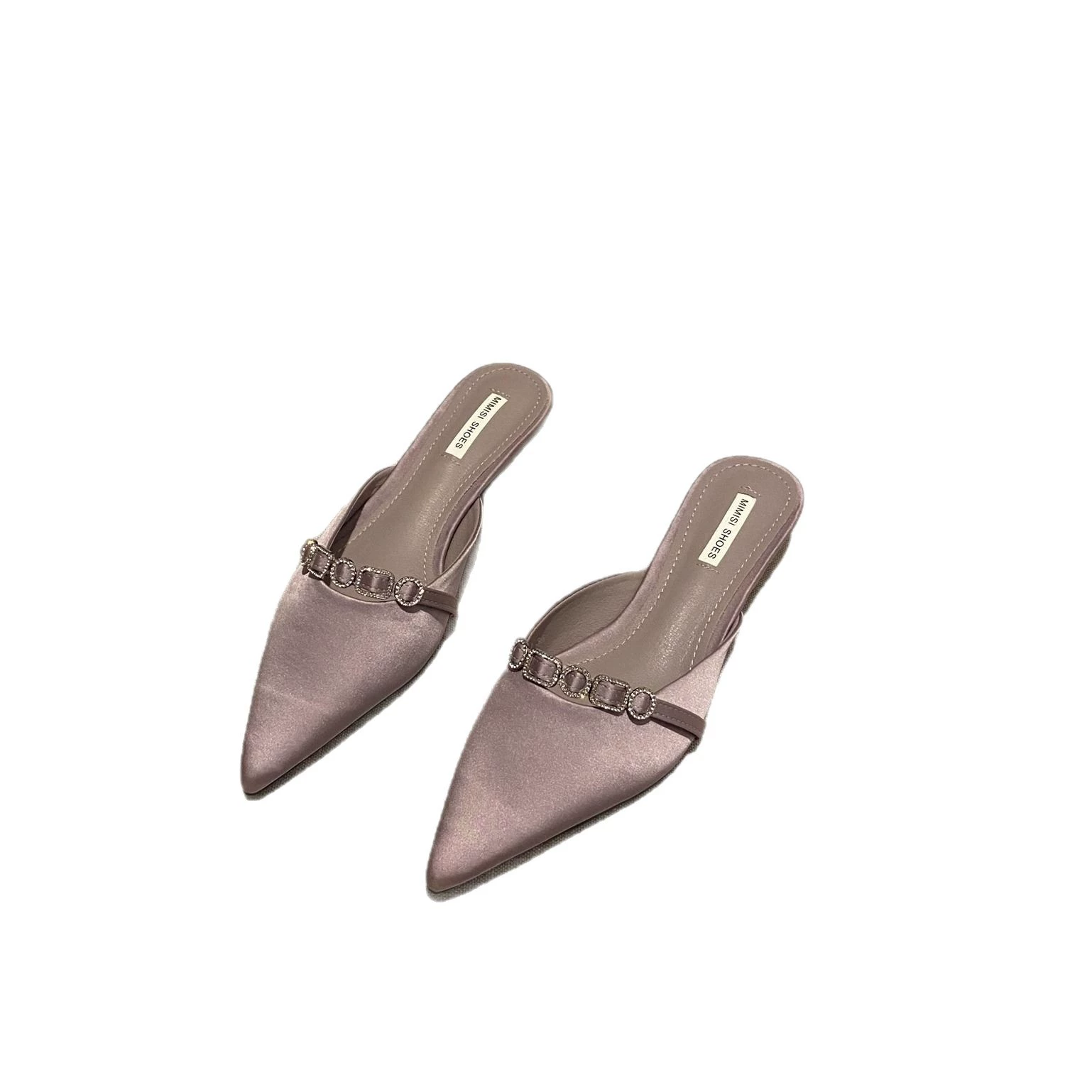 Встроенный в темперамент pointed toe новые туфли-слиперы с низким каблуком для женщин 2025 года, летняя верхняя одежда, стразами, большой размеры носка полуботинки, тренд