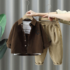 2825 男の子春スーツ 2025 新作ベビースタイルシャツ服子供服韓国風ハンサム 3 点セット