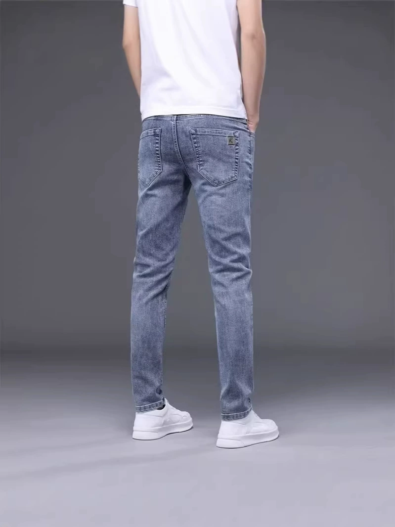 Синие летние комфортные дышащие джинсы, брюки, slim fit