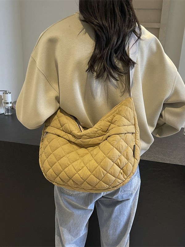 菱格小香风绣线棉服包包2025新款秋冬复古质感泡芙饺子单肩斜挎包|undefined