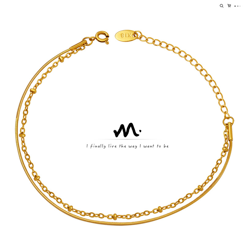 Ins Jewelry Exquisite Double Layer Snake Bone Chain Exquisite Bracelet Wrapped Bead Chain Titanium Steel Gold Plated Handpiece_voghion.com