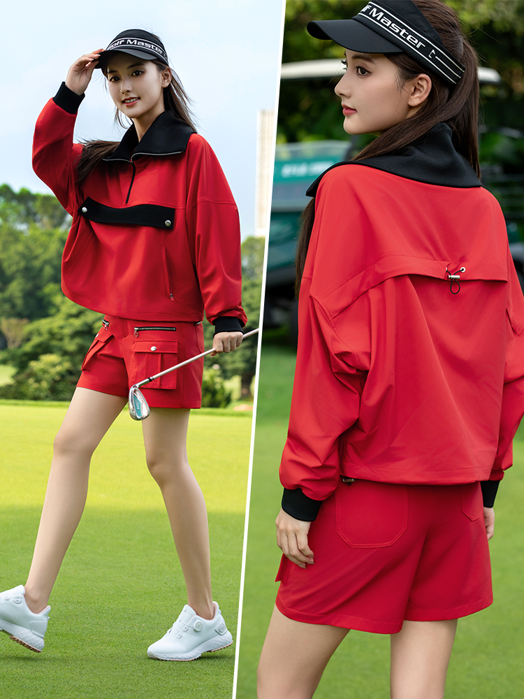 Quần short thể thao nữ PGM Golf dáng thể thao, túi đa năng, cạp thun co giãn — Quần short đỏ [Quần short bảo hộ lao động loại A/túi đa năng/dây thun co giãn] KUZ208