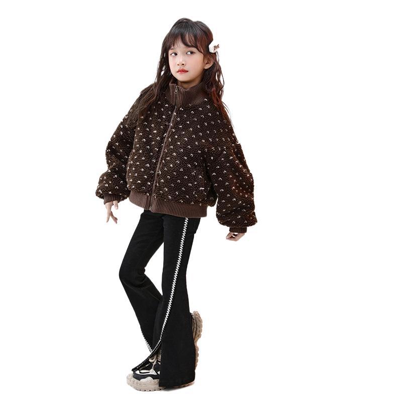 유싱 유얀 걸스 양고기 벨벳 겨울 2024 새로운 어린이 서양식 양고기 양모 두꺼운 따뜻한 재킷