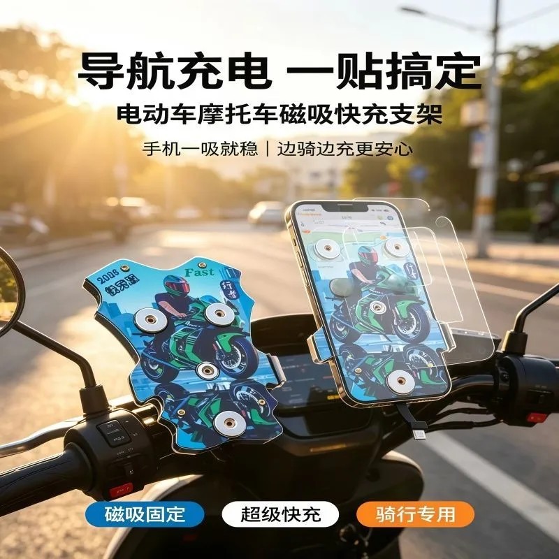Factory Direct Sales Car Charger Waterproof Magnetic Charging Phone Holder Rider Super Fast Charging Electric Vehicle Motorcycle