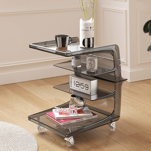 Sofa side acrylic rolling nightstand, movable bedside cabinet, trendy Instagram-style cream-colored small tea table