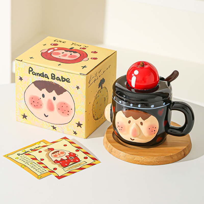 Tazas de cerámica creativas y extrañas, tazas con cubierta, tazas de agua caseras extrañas, tazas de desayuno de oficina para chicas