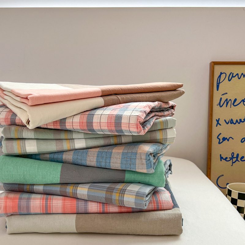 日本式無印単品シーツ良品水洗い綿シーツ純綿格子縞単独シーツベッドスカート純色純綿