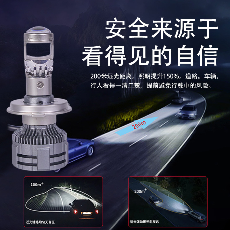 Auto LED super brillante lente condensadora delantero de motocicleta instalado no destructivo H4 luz alta y baja integrada 40W delantero