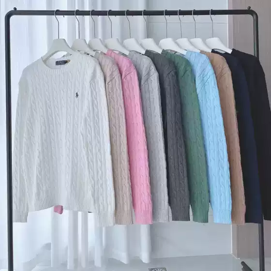 Cross-border RL Ruff Pony Mark Crewneck Knitwear Women's Autumn and Winter Warm Twist Couple Pullover Sweater Couple