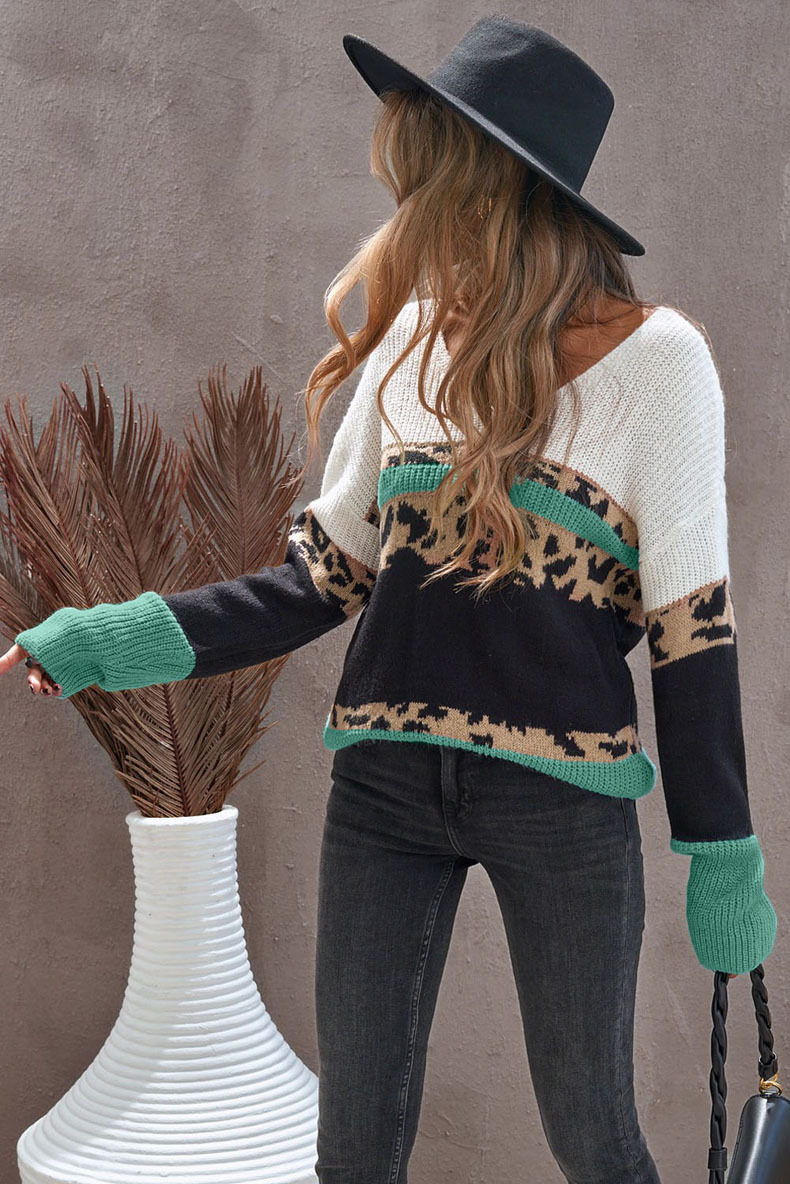 Vintage Style Leopard Acrylic Knit Round Neck Long Sleeve Regular Sleeve Patchwork Sweater display picture 4