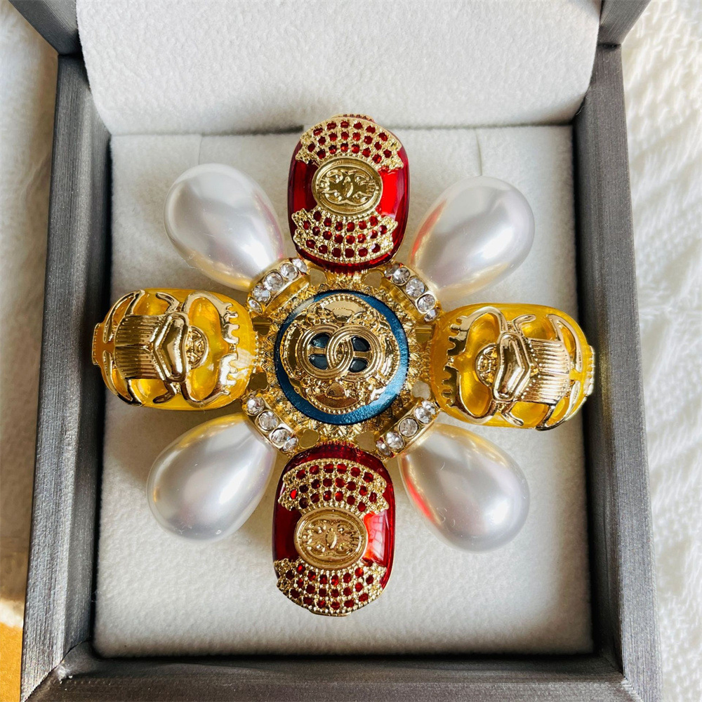 Scarab Brooch Antique Enamel Fragrance Alloy Pearl Gem Premium Women's Pin Accessories Badge Corsage