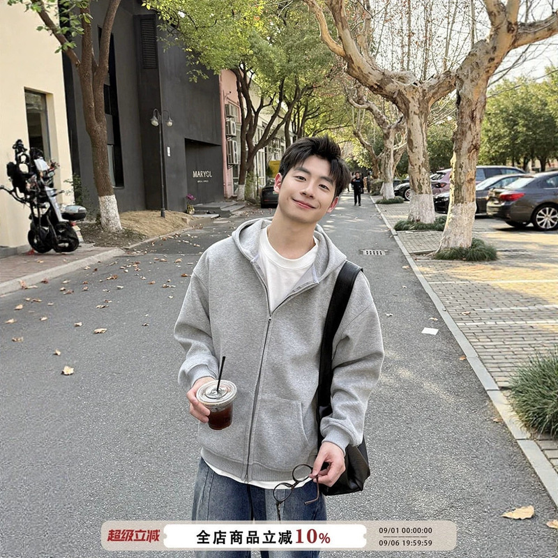 Men's Zipper Hooded Cardigan Sweatshirt, New Autumn/Winter American Retro Oversize Casual Jacket Coat