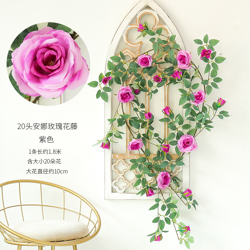 Venta al por mayor decoración de la boda flor artificial vid rosa boda rosa ratán flor artificial vid