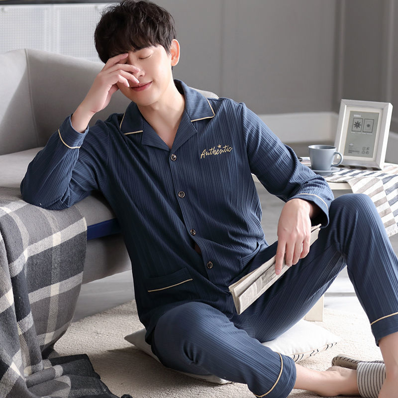 100% algodón pijamas de los hombres Primavera y otoño de manga larga de mediana edad y ancianos cardigan flojo traje homewear de gran tamaño