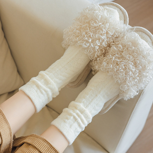 Australian velvet thickened socks for women in winter plus velvet twist mid-calf socks solid color home warm confinement socks sleep stockings