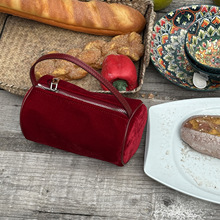 圣诞新年氛围必备韩女同款红丝绒圆筒包手拎红包包