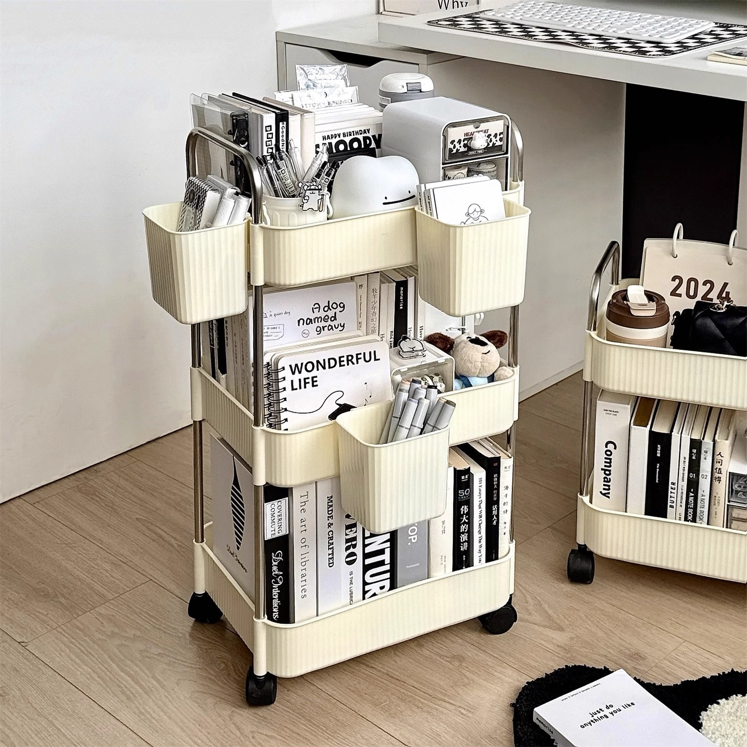 Dormitory Movable Bookshelf Snack Storage Rack Multi-Layer Floor-Standing Bedside Storage Rack Bathroom Trolley Storage Rack