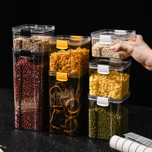Sealed storage jar for grains and grains with lid, dust-proof food storage box, square snack storage tank, grain jar