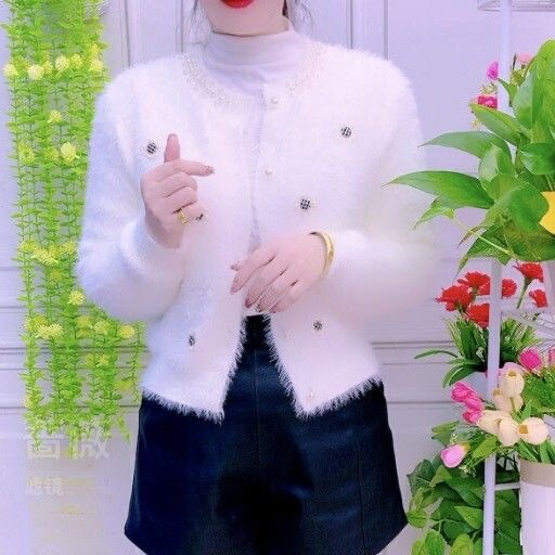 Coat with Heavy Embellishments, Beaded Cardigan, Faux Fur Sweater, 2026 Autumn and Winter New Style, Short Faux Mink Knitted Top Coat with Heavy Embellishments, Beaded Cardigan, Faux Fur Sweater, 2026 Autumn and Winter New Style, Short Faux Mink Knitted Top