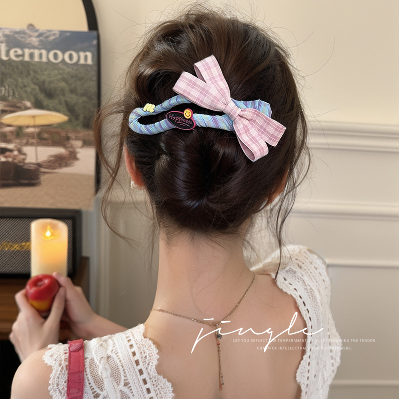 コントラストカラーのリボンダックビルクリップ女性用 2025 新しいハイエンドワンラインクリップ後頭部ヘアスタイル甘くて多用途な帽子|undefined