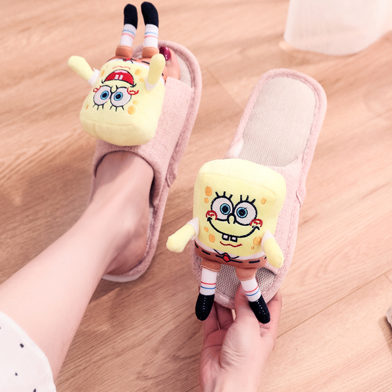 La primavera y el otoño de coser zapatos de tamaño libre de dibujos animados lindo adultos zapatillas de punta rosa pareja zapatillas de lino en stock al por mayor