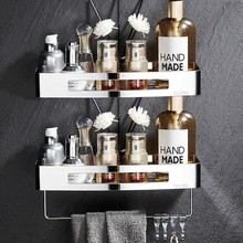 304不锈钢三角篮双层角篮置物篮带杆带钩浴室转角架子卫生间网篮