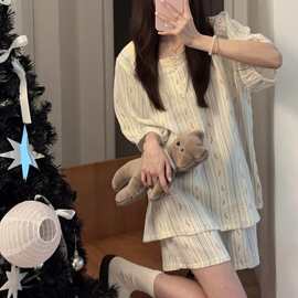 婴儿棉棉纱四方领睡衣家居服